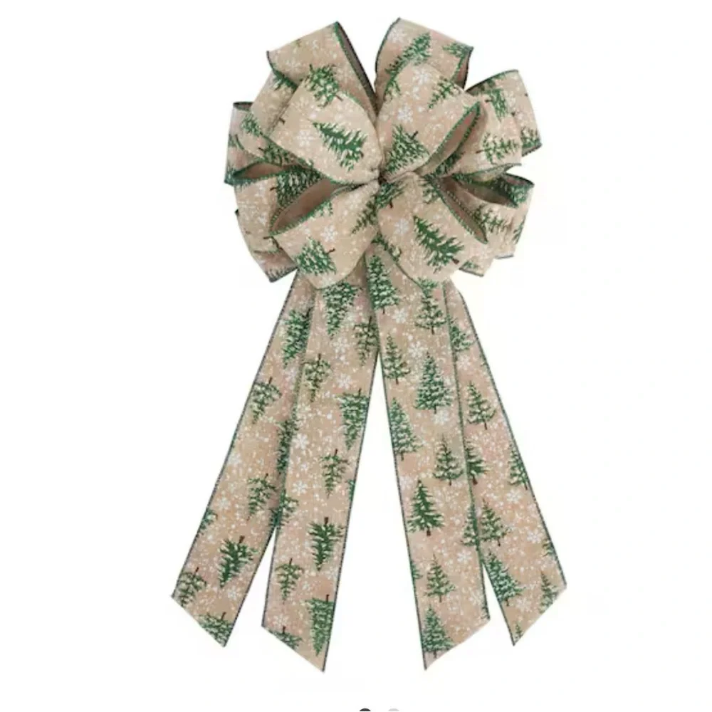 Holiday Snowy Tree Tree Green Bow
